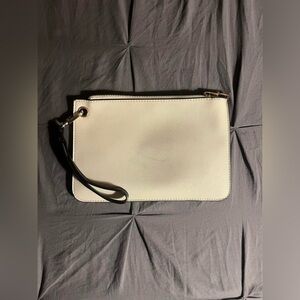 White Faux Leather Wristlet Clutch with Zip Closure